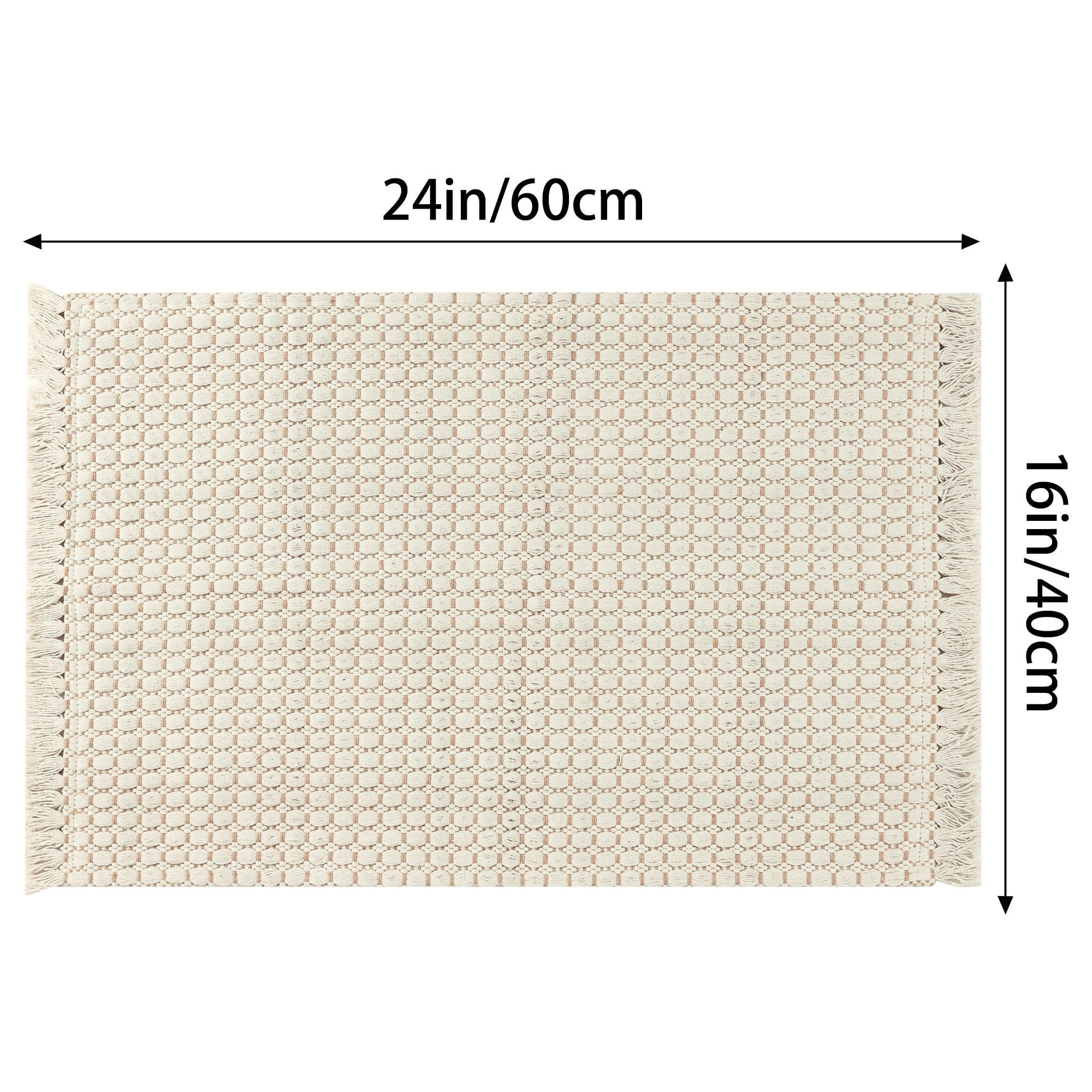 Unique Bargains Boho Bathroom Rug Woven Texture Rug for Bedroom Throw Rug with Fringe Beige 16" x 24"