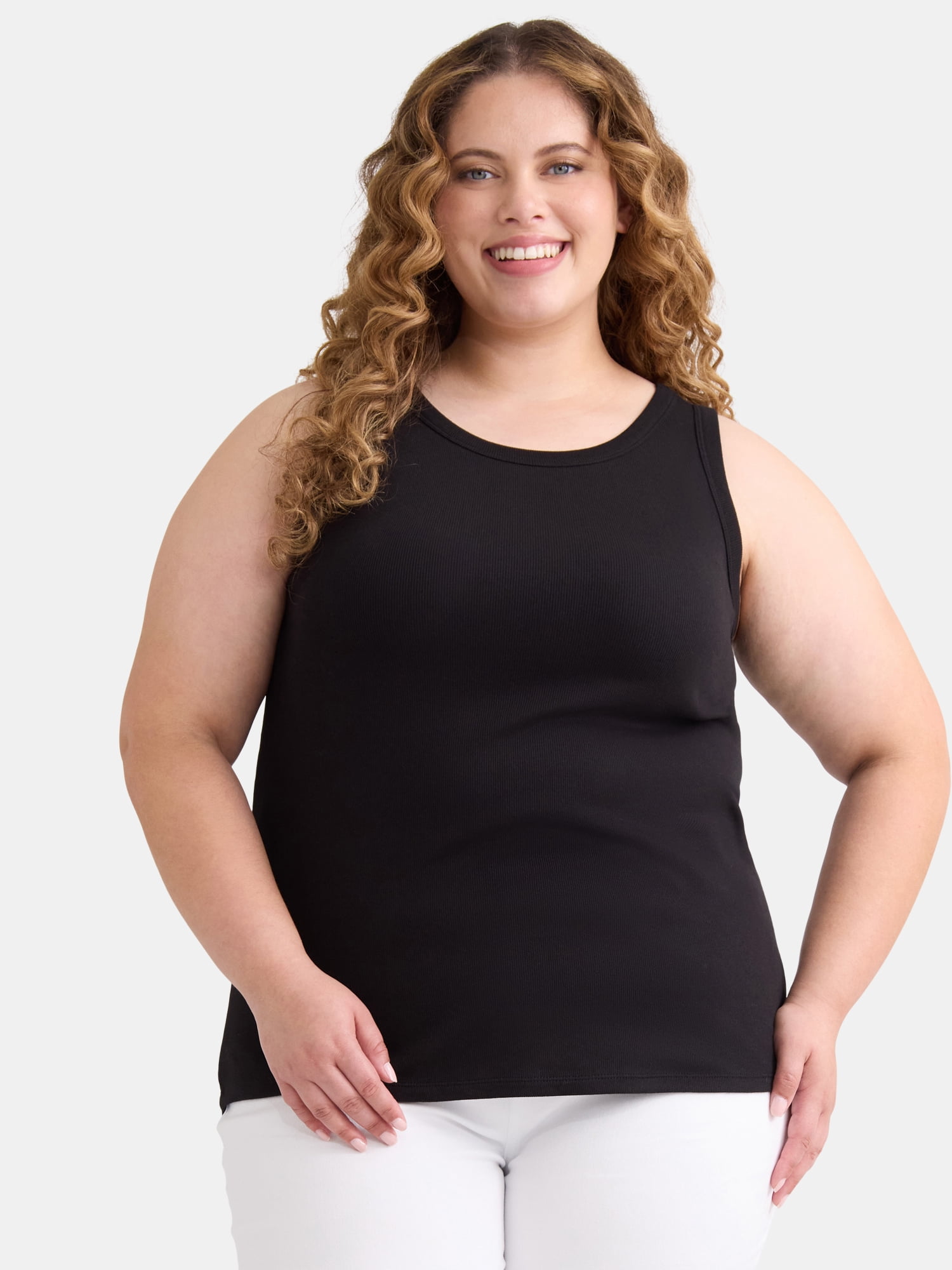 Terra & Sky Women's Plus High Neck Ribbed Tank Top, 2-Pack, Sizes 0X-5X
