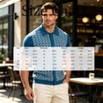 thumbnail image 3 of EANJE Men's Short Sleeve Knit Polo Cardigan, Geometric Pattern Button‑Down Lapel Collar Retro Casual Knitted Shirt for Daily Vacation Blue M, 3 of 5