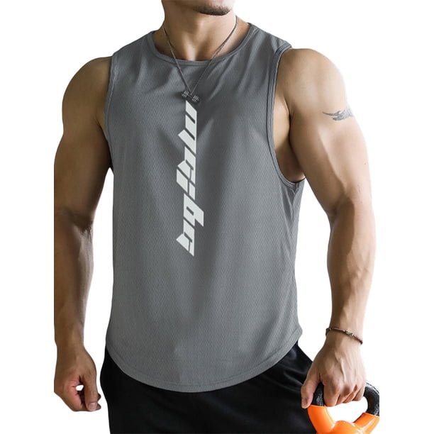 Sunloudy Chaleco deportivo de verano para hombre, camiseta sin mangas de secado rápido con cuello redondo y estampado de letras para hombres, M/L/XL/XXL/XXXL Sunloudy moda