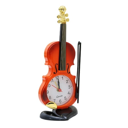ITSELFER Creative Simulation Violin Shape Alarm Clocks Musical Instruments Modelling Desktop Clock Digital Clocks Home Office Decoration(Red Brown)
