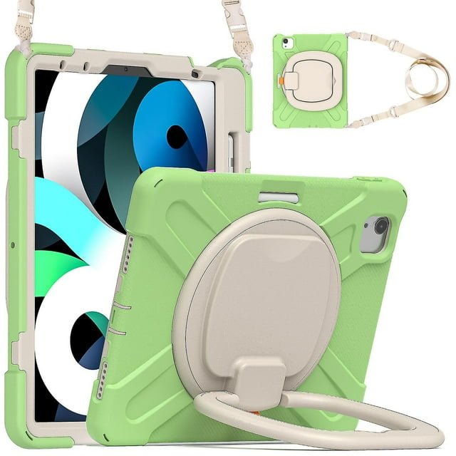 Funda a juego para iPad Air4 de 10,9 pulgadas con correa para el hombro, soporte de anilla ajustable grande, portalápices y protección contra golpes.