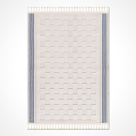 Cream Modern Polyester Area Rugs for Living Room Jacquard Textured Modern Rugs Soft Geometric Rug for Bedroom Mid Century Washable Rug Non-Slip Bohemian Carpet Perfect for Dining Room Office Beige