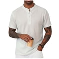 thumbnail image 1 of Camiseta de Manga Corta Casual de los Hombres con Medio Botón con Cuello de Pie, Color Sólido para Toda la Temporada, 1 of 7