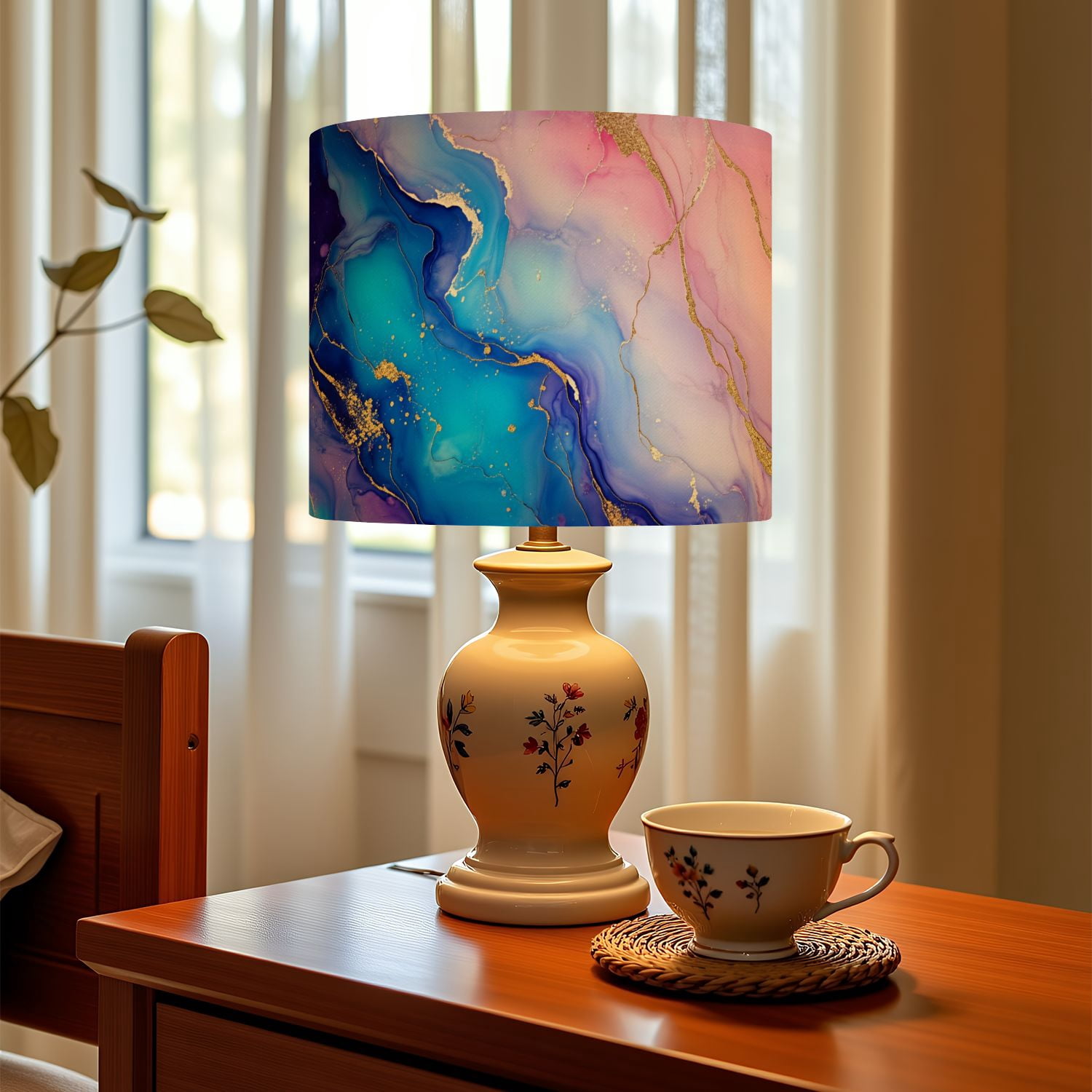 Linen Drum Lamp Shades Alcohol ink colors translucent Abstract multicolored marble 13" x 13" x 10" Lampshade for Table Lamps Floor Lamps Lamp Shade Replacement Easy Assembly Required