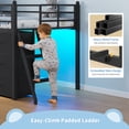 thumbnail image 6 of Low Loft Bed Twin Size with Upholsterd Headboard and 8 Storage Drawers, Metal Loft Twin Bed Frame with LED Lights, Under-Bed Play Area, Play Curtain, Safety Guardrail and Ladder, Black, 6 of 9