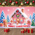 thumbnail image 5 of Pink Christmas Banner Gingerbread House Xmas Display Gingerbread Man Christmas Tree Gingerbread Backdrop for Christmas Party Holiday Decoration Home Decor, 5 of 9
