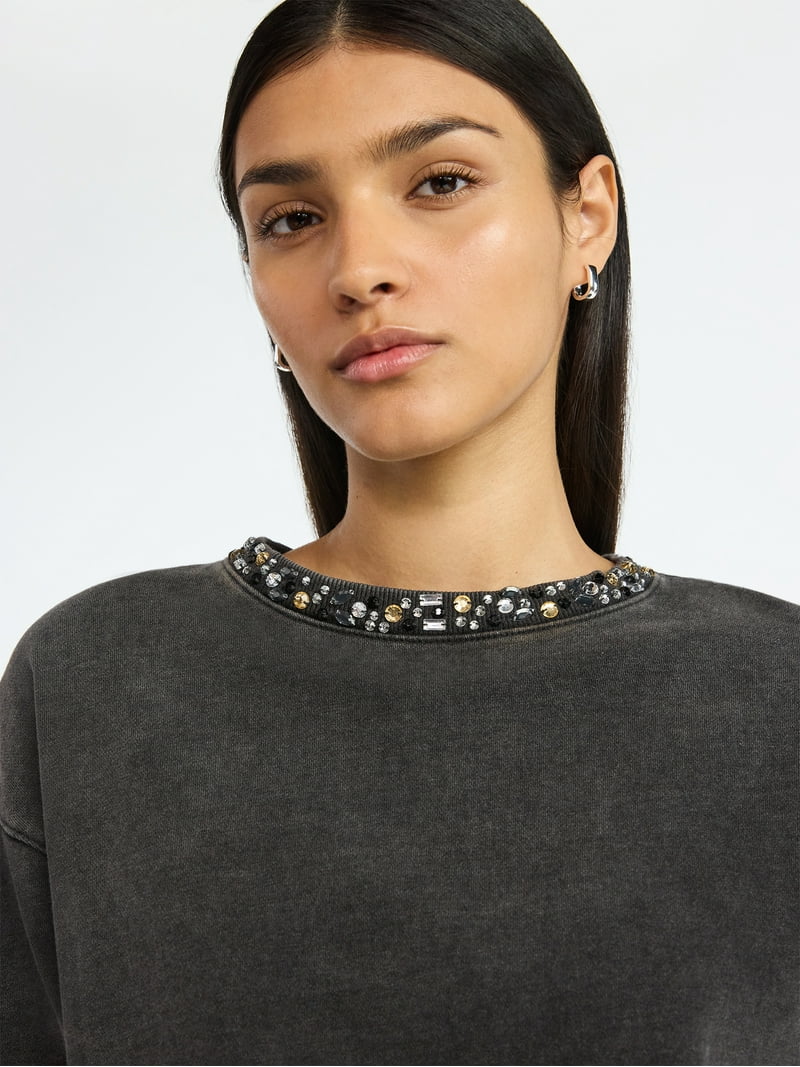 stone  2021aw スウェット Scoop Women's and Women's Plus Mineral Washed Rhinestone