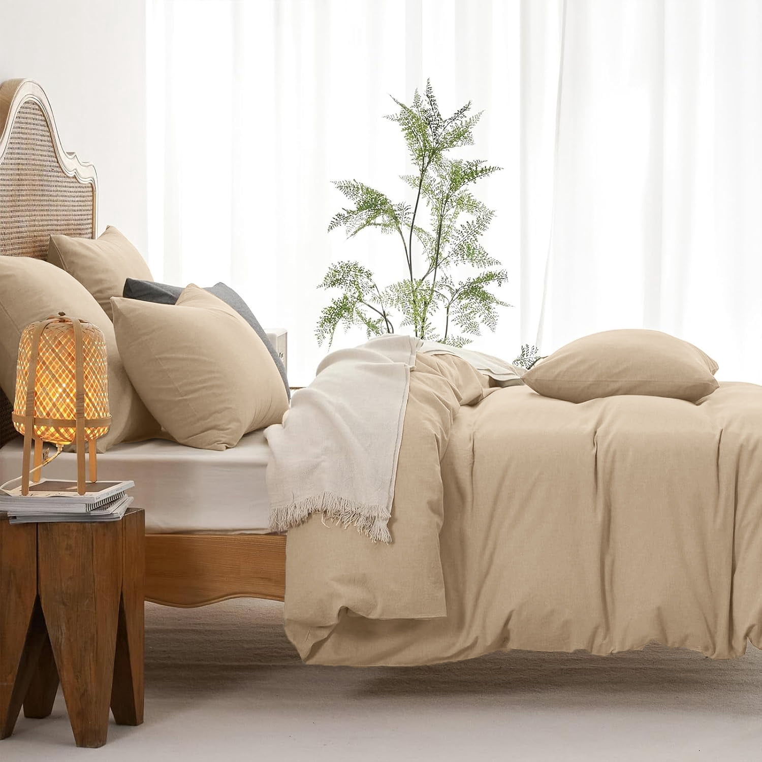 JOLUSERE 100% Organic Yarn-Dyed Cotton Duvet Cover King Set, 3 Pieces Cotton Bedding Duvet Cover,Ultra Soft & Fade Resistant,Khaki