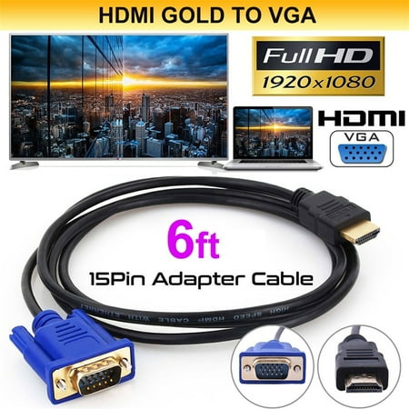 Hd15 Video Cable - 1.8m HDMI to VGA Cable HD-15 D-SUB Video Adapter HDMI Cables for PC HDTV Monitor