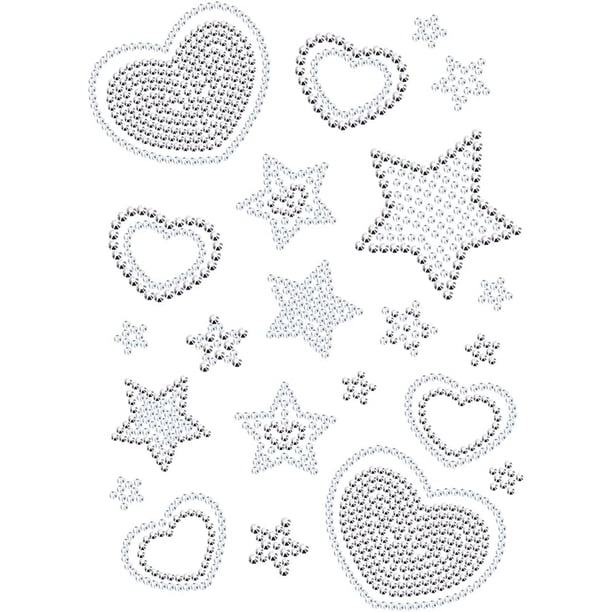 Parches termoadhesivos con diamantes de imitación de estrella y corazón, parches de apliques, apliques de diamantes de imitación con fijación en caliente