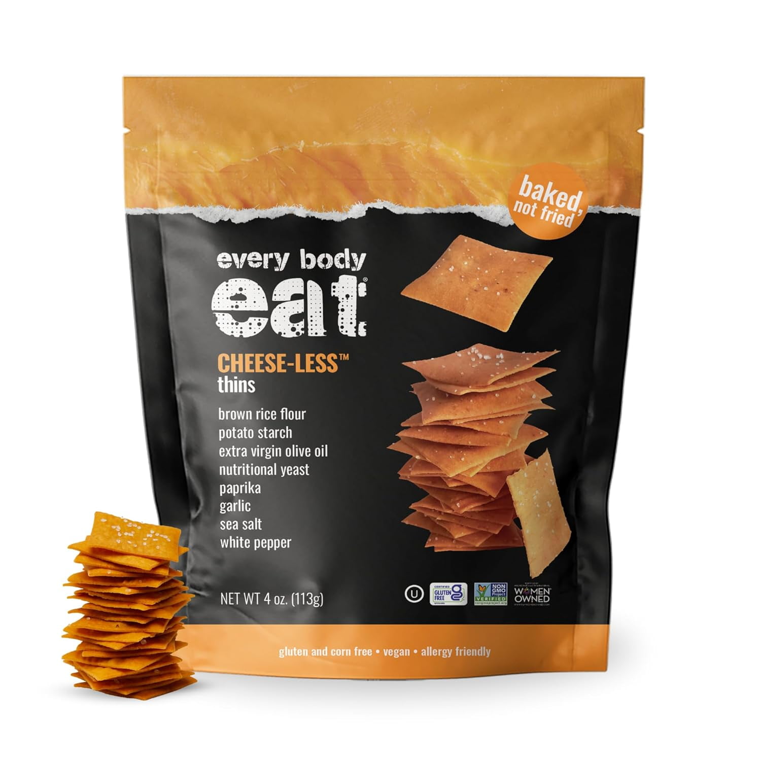 Every Body Eat Snack Thins, Cheese-less Flavor, Vegan, Gluten Free and Dairy Free (Pack of 6)