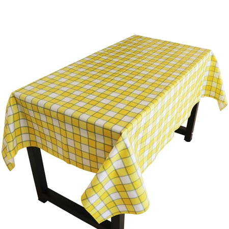 

Yellow Plaid Checkered PVC Plastic Tablecloth / Table Cover with Nonslip Flannel Backing