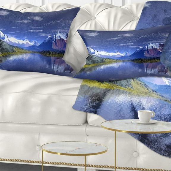 Designart 3D Rendered Mountains and Lake - Landscape Printed Throw Pillow - 12x20