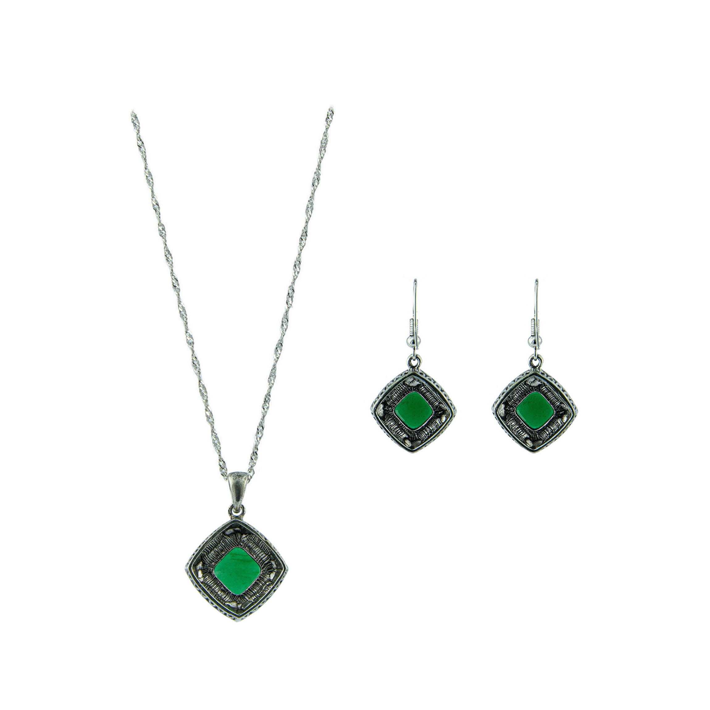Gold Plated Green Stone Necklace - Silver Palace