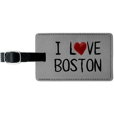 I Love Boston Written on Paper Leather Luggage ID Tag Suitcase Carry-On