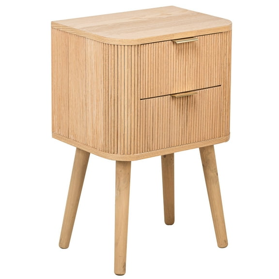 2-Drawer Natural Solid Wood Nightstand Classic Style Bedroom
