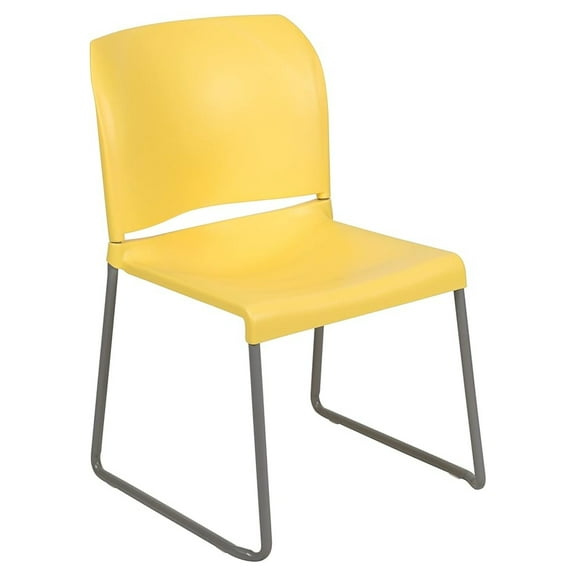 HERCULES Series 880 lb. Capacity Yellow Full Back Contoured Stack Chair with Gray Powder Coated Sled Base