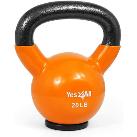 Yes4All Vinyl Coated Kettlebells With Protective Rubber Base – Weight Available: 5, 10, 15, 20, 25, 30, 35, 40, 45, 50 Lbs.