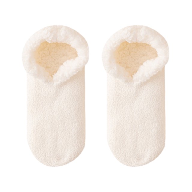 CSChome Floor Socks Women Floor Shoes - Solid Color Thick Plush Lining Non-Slip Warm Soft Slippers