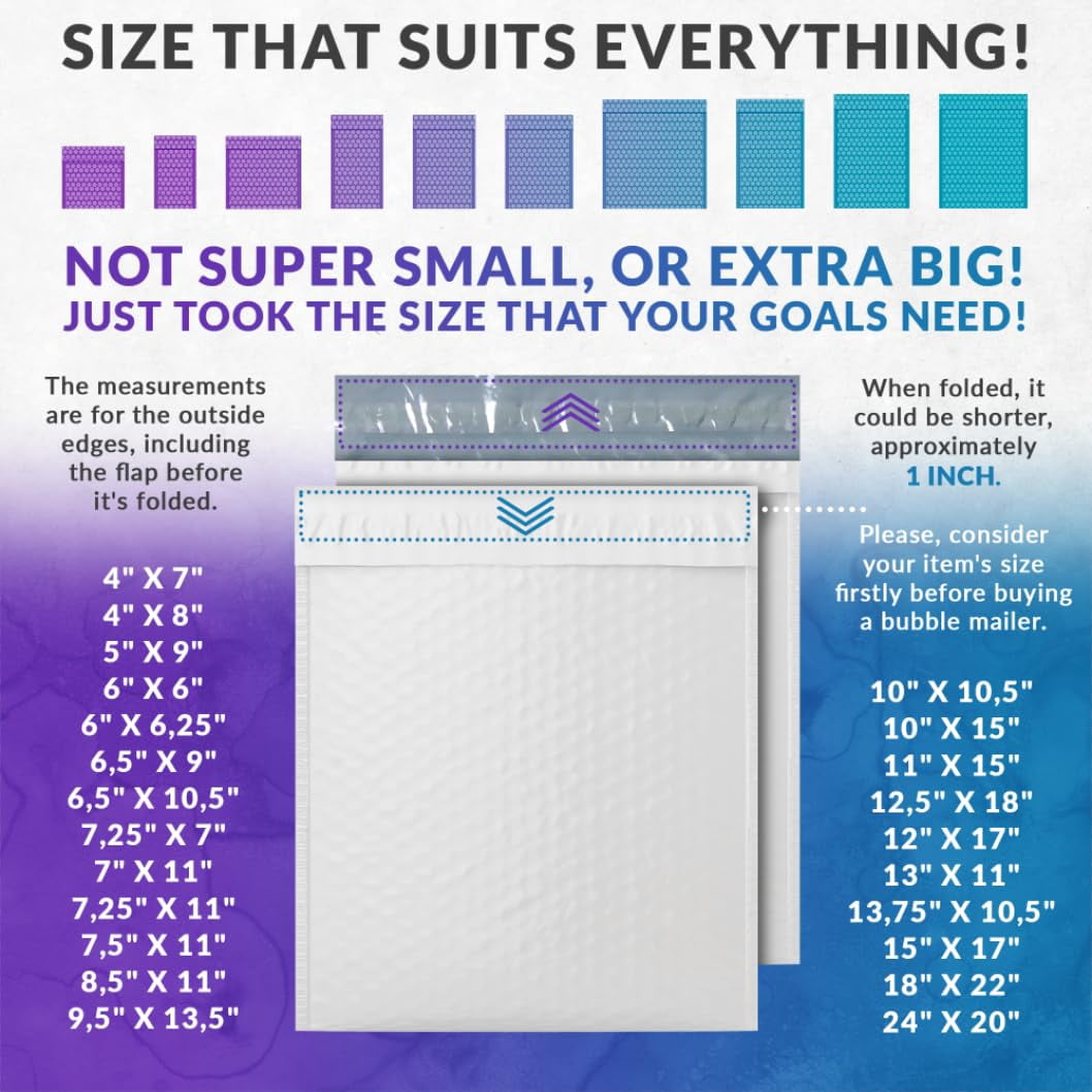 Poly Bubble Mailers 25 pack 8.5 x 11 in White Padded Self Seal Tear-Proof Waterproof