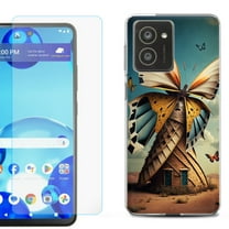 For HMD Vibe Shockproof Phone Case Cover with Tempered Glass Screen Protector, by OneToughShield - Butterfly Windmills