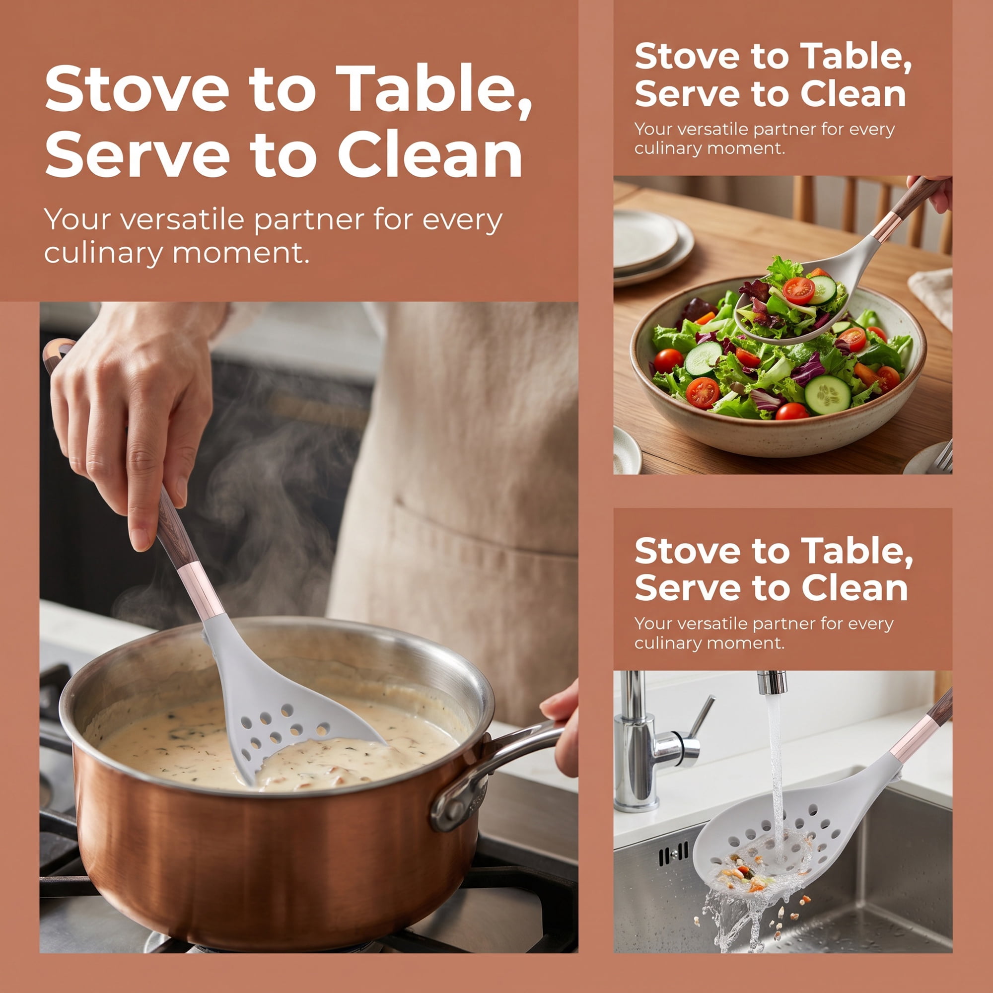 Unique Bargains Durable Silicone Heat Resistant Spoon for Cookware Scoop 13.6"x3.3"