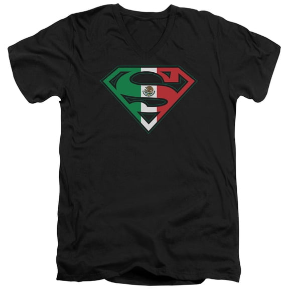 Superman - Mexican Flag Shield - Slim Fit V Neck Shirt - Medium