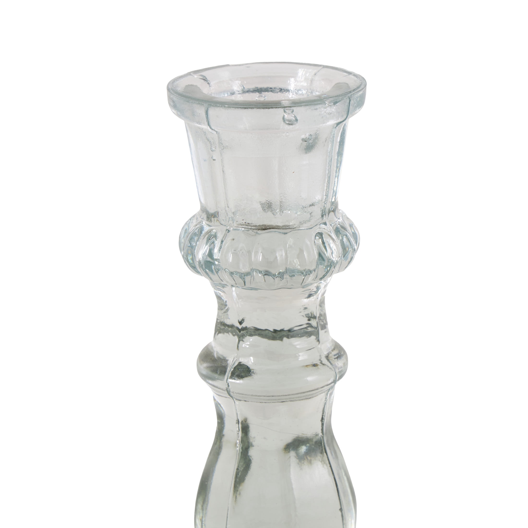 DecMode 3 Candle Glass Fluted Turned Candle Holder, Set of 3