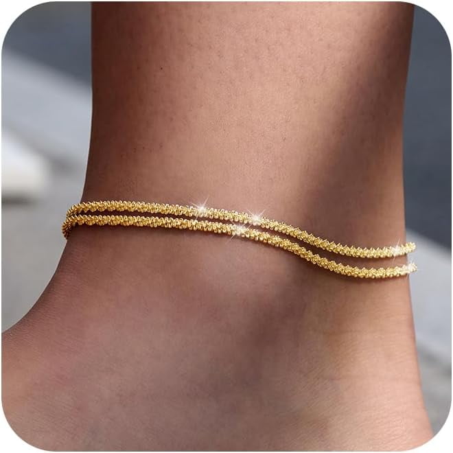 Dainty Layered Waterproof Anklet For Women Adjustable Womens Anklet Set Stackable Figaro Beaded Cuban Link Anklets Daily Clothing Decor For Beach Summer Trendy All-match & Exquisite Jewelry For