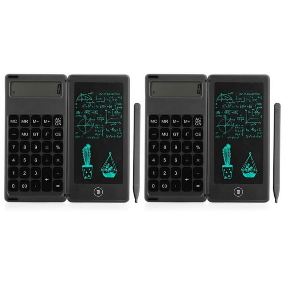 2X Calculator Notepad 6 Inch LCD Writing Tablet Digital Drawing Pad with Stylus Pen Erase Button Lock Function Black