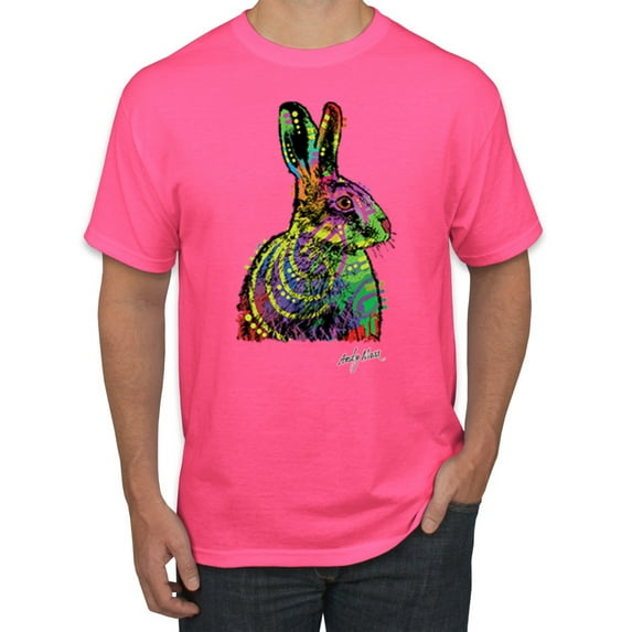 Colorful Rainbow Rabbit Animal Lover Men's Graphic T-Shirt, Neon Pink, 5XL