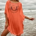 thumbnail image 3 of Swimsuit Coverup for Women Batwing Sleeve Crewneck Tassel Hem Crochet Loose Beach Cover Up Dress Bathing Suit Dress, 3 of 5