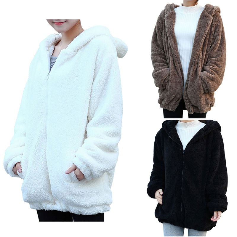 Comemall Teen Girls Warm Bear Ears Fleece Hoodie Outerwear Jacket