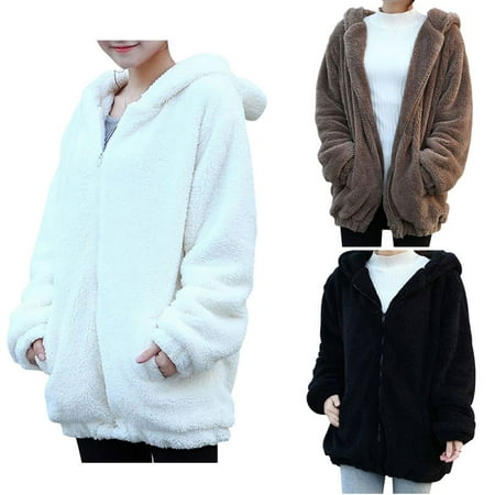 Cute Bear Ear Panda Winter Warm Hoodie Coat Women Girls Hooded Jacket