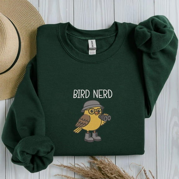 Embroidered Bird Nerd T-Shirt, Funny Bird Watcher Sweatshirt, Bird Lover Gift Tee, Twitcher Nature Crewneck, Backyard Bird Hoodie