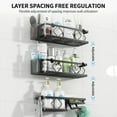 thumbnail image 5 of PHANCIR Shower Caddy 3-Tier with 6 Removable Hooks & 2 Toothbrush Holders, 304 Stainless Steel, No Drilling Bathroom Organize, 5 PCS Black, 5 of 8