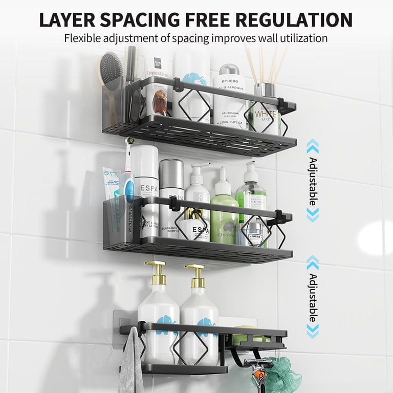 PHANCIR 5-Piece 3-Tier Shower Caddy with Hooks, Black Stainless Steel photo 5