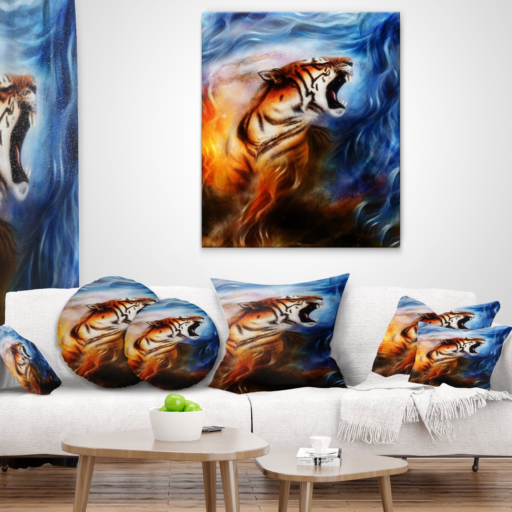 Designart Gentle Tiger Portrait Collage - Animal Throw Pillow - 18x18
