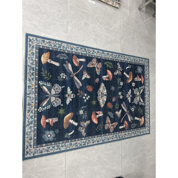 RONSHIN Area Rugs Washable Carpets Pearl Velvet Velvet (1150Gsm) Pearl Velvet Cotton Tpr Washed Folding Carpet-Modern-Grass And Warblers blue 5*7ft