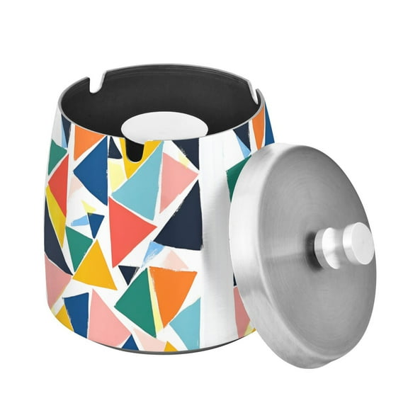 Yayeee Ashtray with Lid for Cigarette Smokeless Stainless Steel Home Ash Holder, Red Triangles