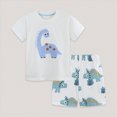 thumbnail image 2 of Toddler Boy Clothes Sets Cute Dinosaur Print Roar Graphic T-Shirt & Blue Plaid Shorts 2-Piece Outfit Jurassic Theme Outfit 2-11 T, 2 of 7