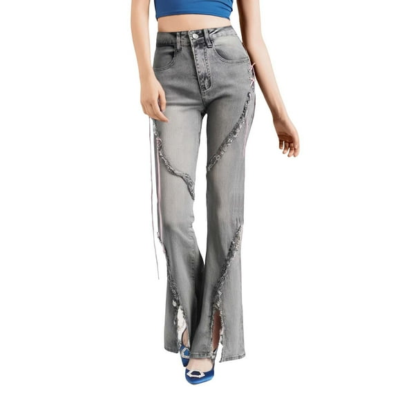 MIXUE Jeans For Women Solid Color Baggy High Waist E Girl Style Casual Vintage Denim Loose Straight Leisure Trousers Daily-Wear,Blue,L