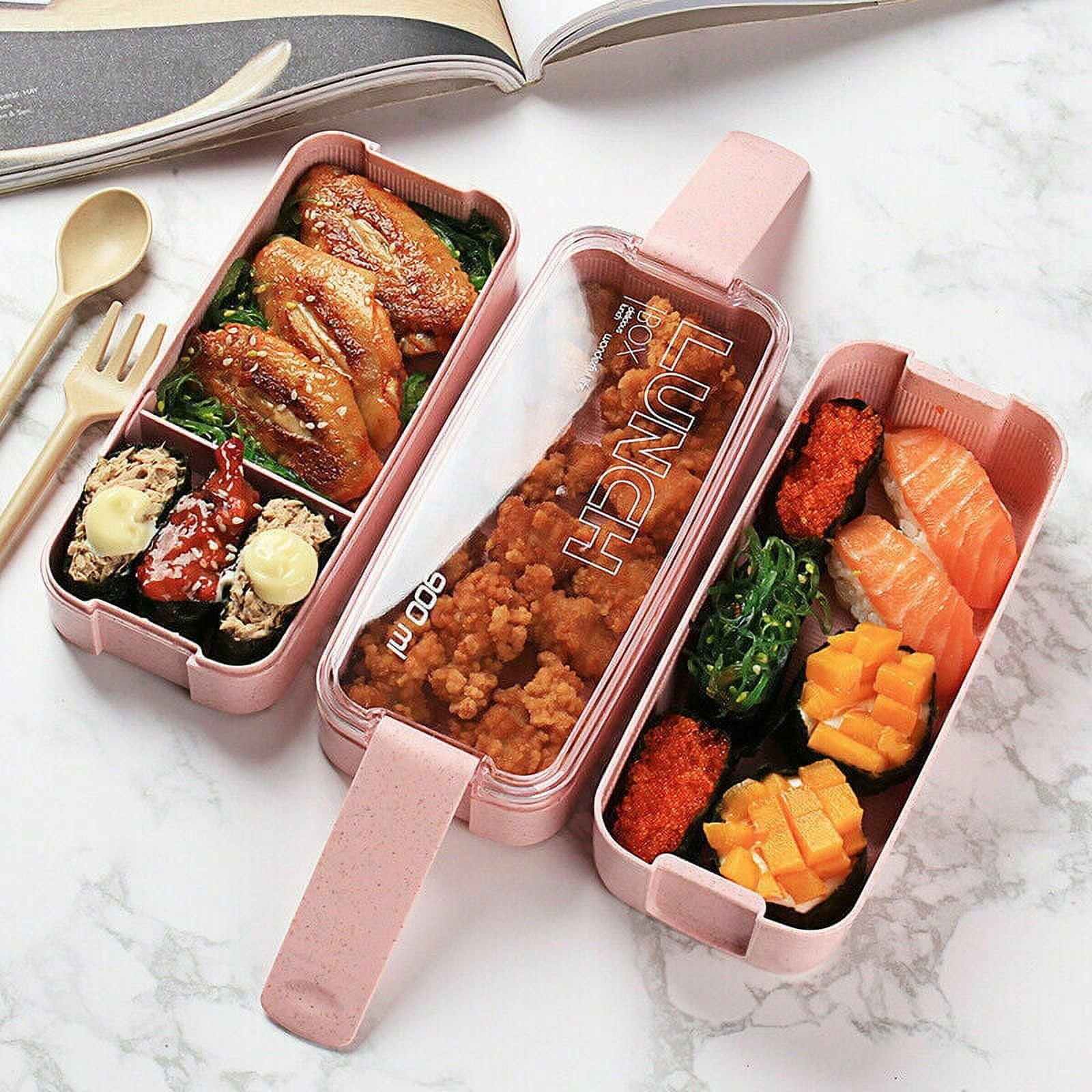 Lunch Box Green Stacking Storage Rugged And Durable Wheat Orange Material  Lattice Design Bento Box Snack