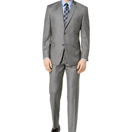Andrew Marc Mens Glen Plaid Two Button Formal Suit, Grey, 36 Short / 30W x 29L