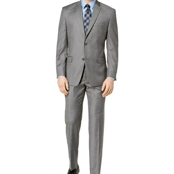 Andrew Marc Mens Glen Plaid Two Button Formal Suit, Grey, 36 Short / 30W x 29L