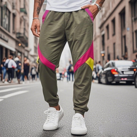 Yusimy Men's Striped Casual Pants Vertical Solid Color Loose Fit Trousers Relaxed Everyday Style
