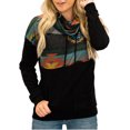 thumbnail image 1 of Sudadera informal holgada con bolsillos, color negro, talla S, manga larga, con estampado de patchwork para mujer, 1 of 6