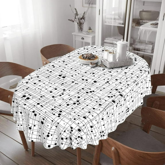 Oval Tablecloth -54x72 Inch,Retro Mid-Century Modern Tablecloth Simple Geometric Table Cover Understated Decoration, Black and White Tablecloth Suitable for Home, Kitchen