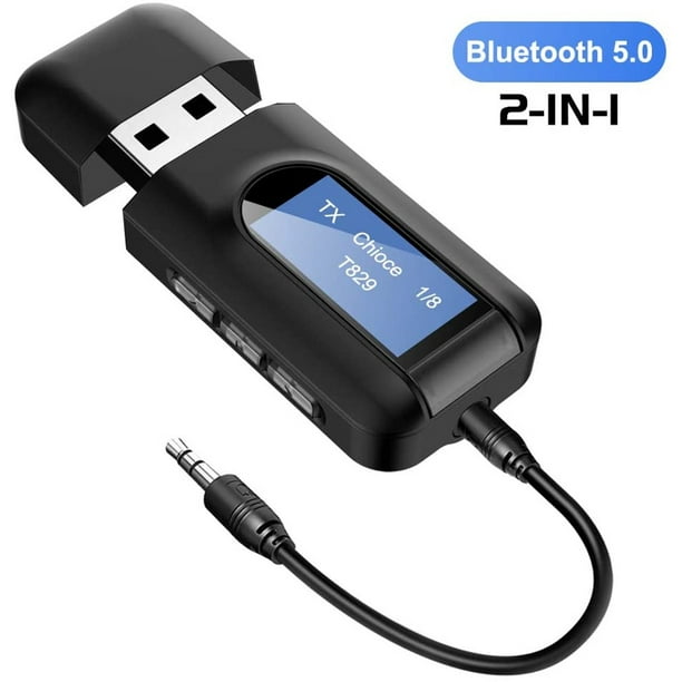 Transmetteur et récepteur Bluetooth 5.0 avec écran LCD, adaptateur Bluetooth  de visualisation portable USB 3 en 1, adaptateur Bluetooth sans fil 3,5 mm  pour PC, TV, casque, chaîne stéréo, voiture 